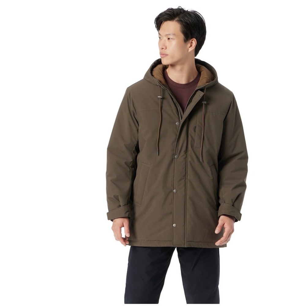Bass & Co Mens Olive Green‎ Hooded Storm Coat Water Resistant Quilted Lining XL